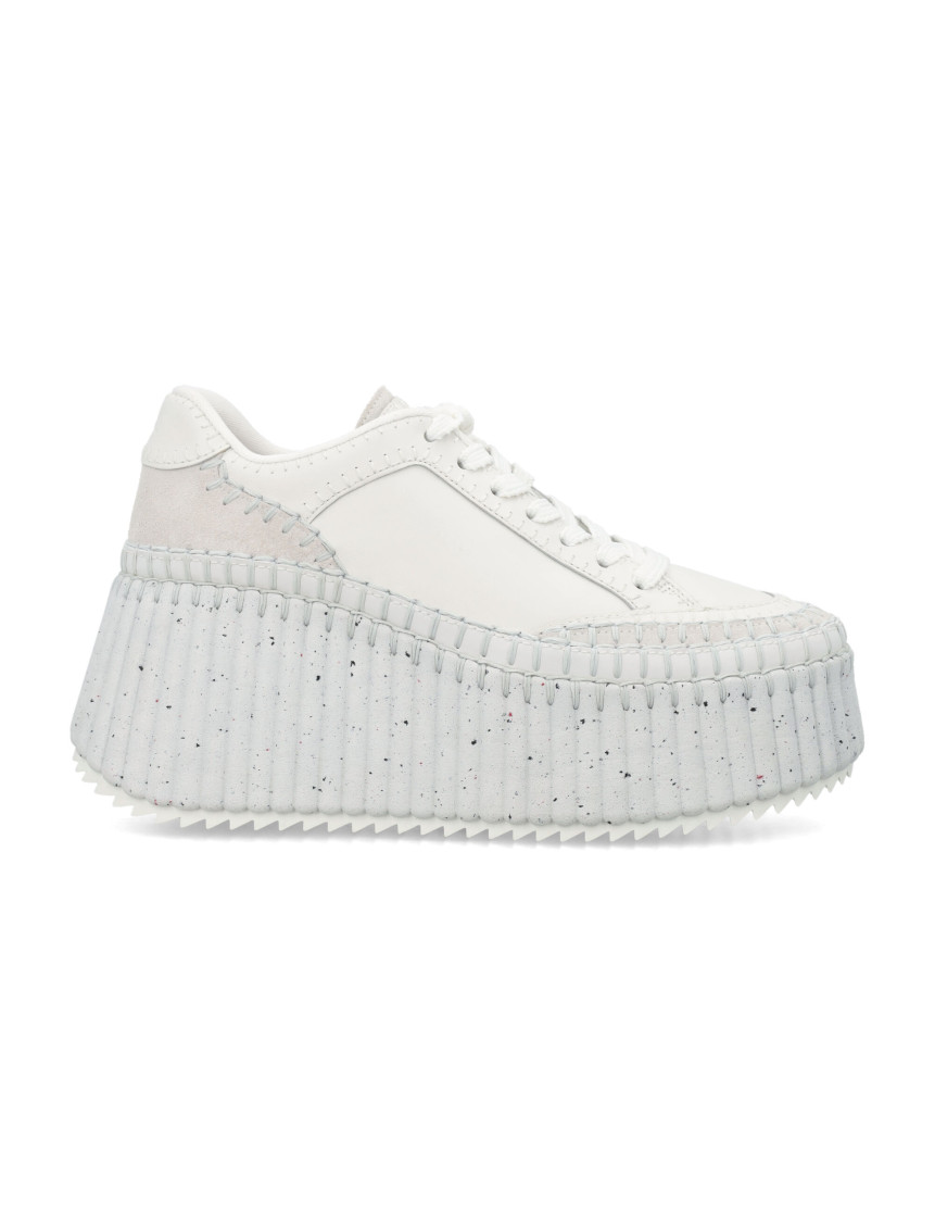 Chloé Platform Speckled Mix Leather Sneakers In White