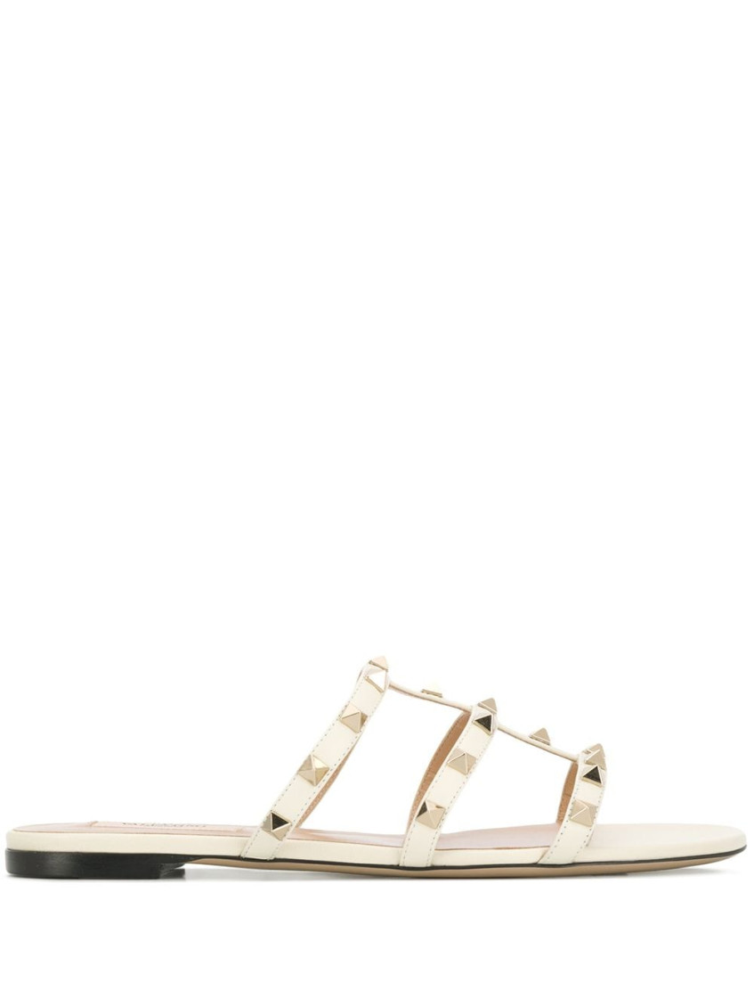 Valentino Garavani Leather Rockstud Sandals In White