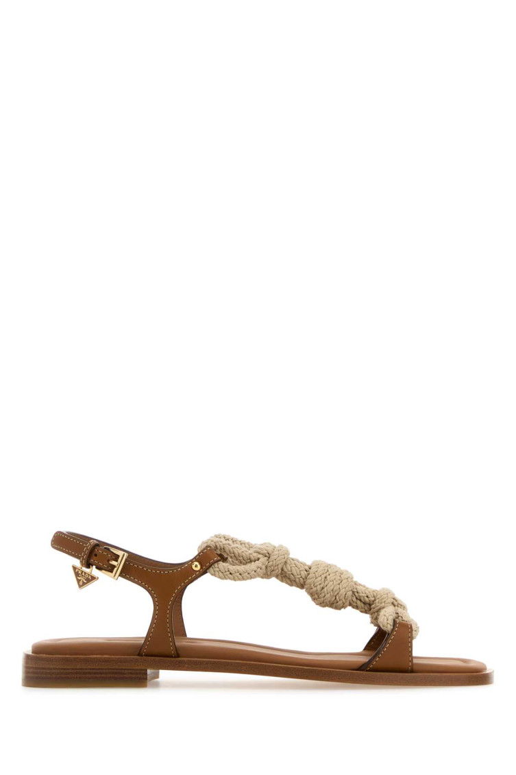 Prada Tan Two-tone Leather Sandals