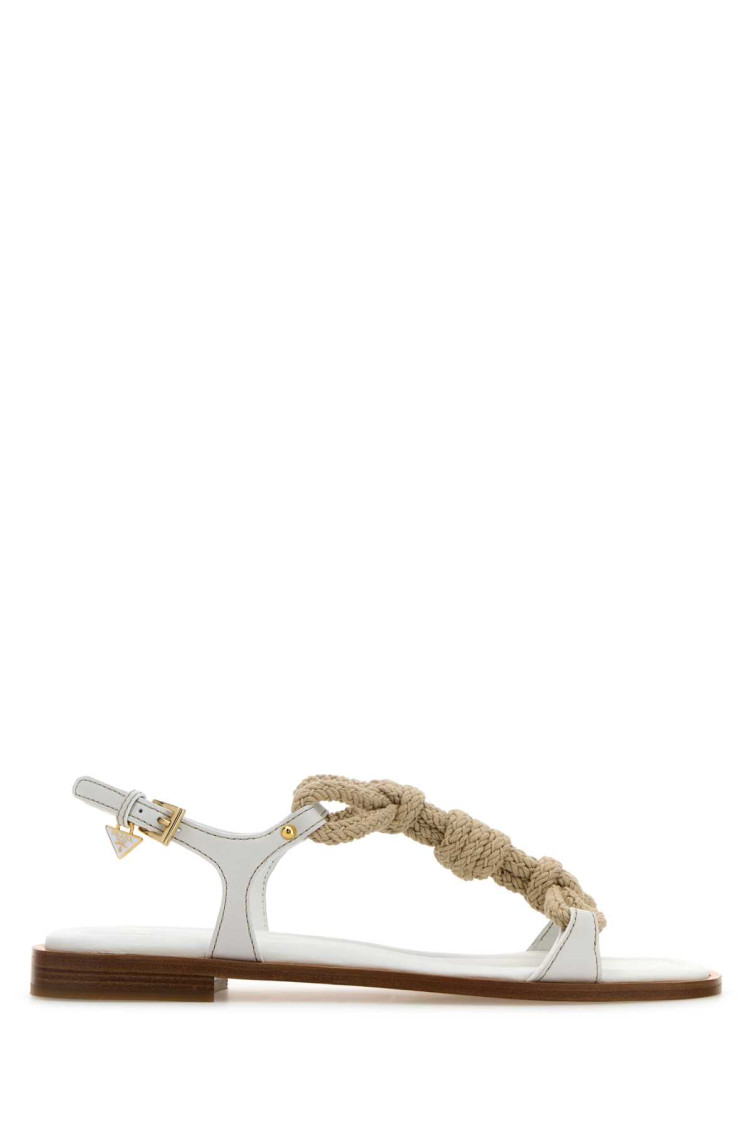 Prada Two-tone Fabric And Leather Sandals In White