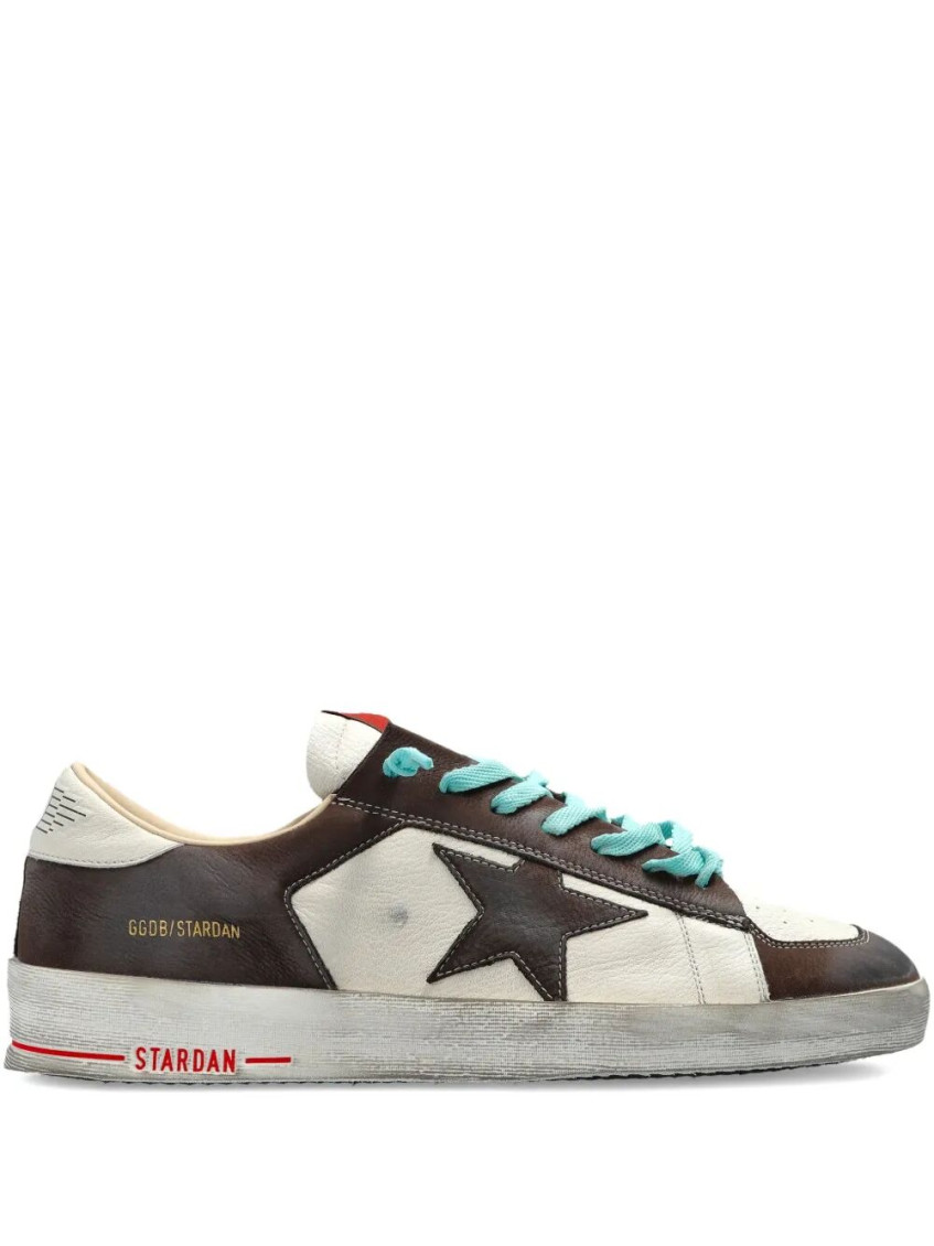 Golden Goose Stardan Two-tone Distressed Finish Leather Sneakers Shoes In Brown