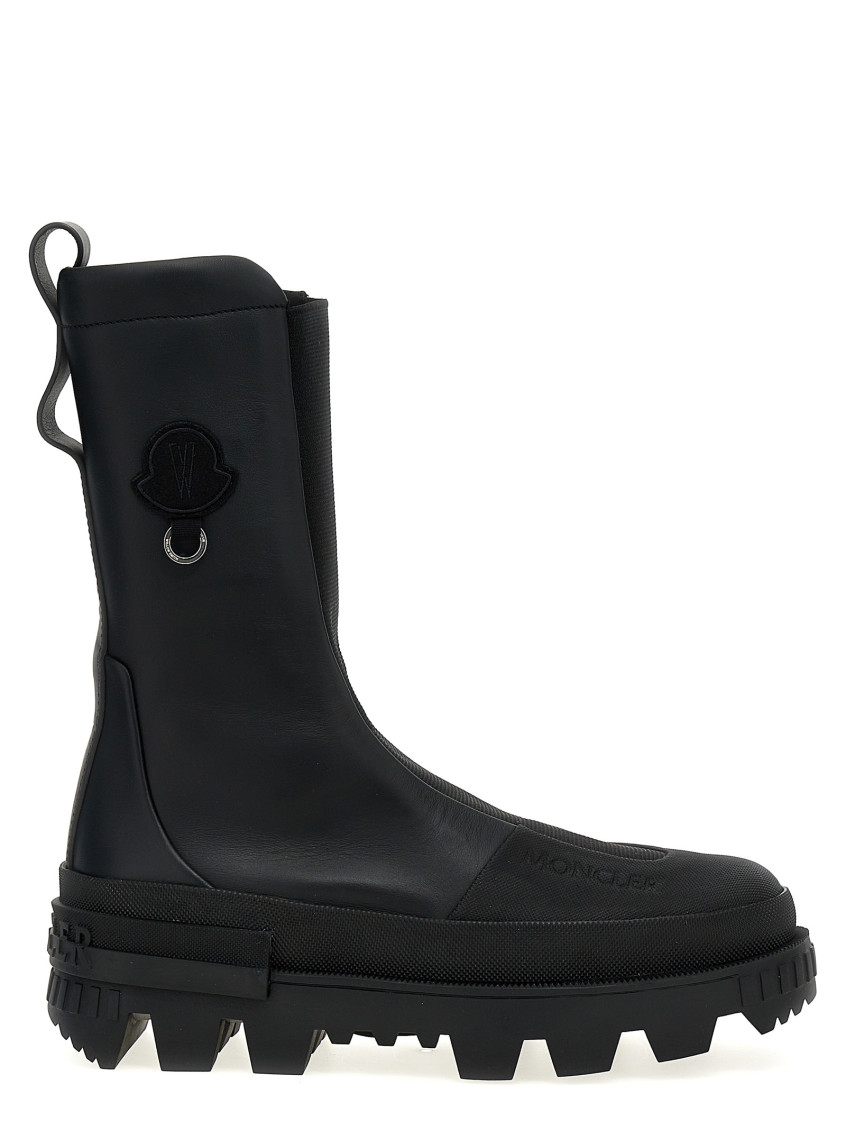 MONCLER BLACK LEATHER LOGO BOOTS