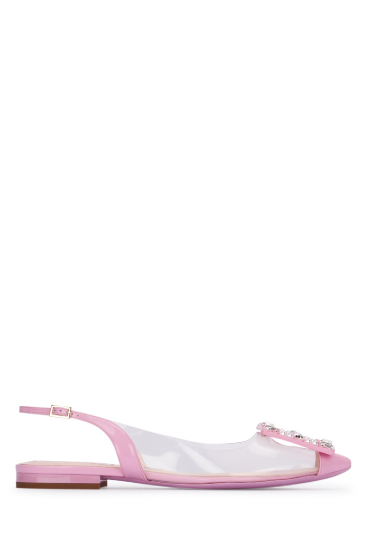 Roger Vivier Flache Slingback-schuhe Mit Spitzer Kappe Aus Tpu Mit Kristallverzierung In Pink