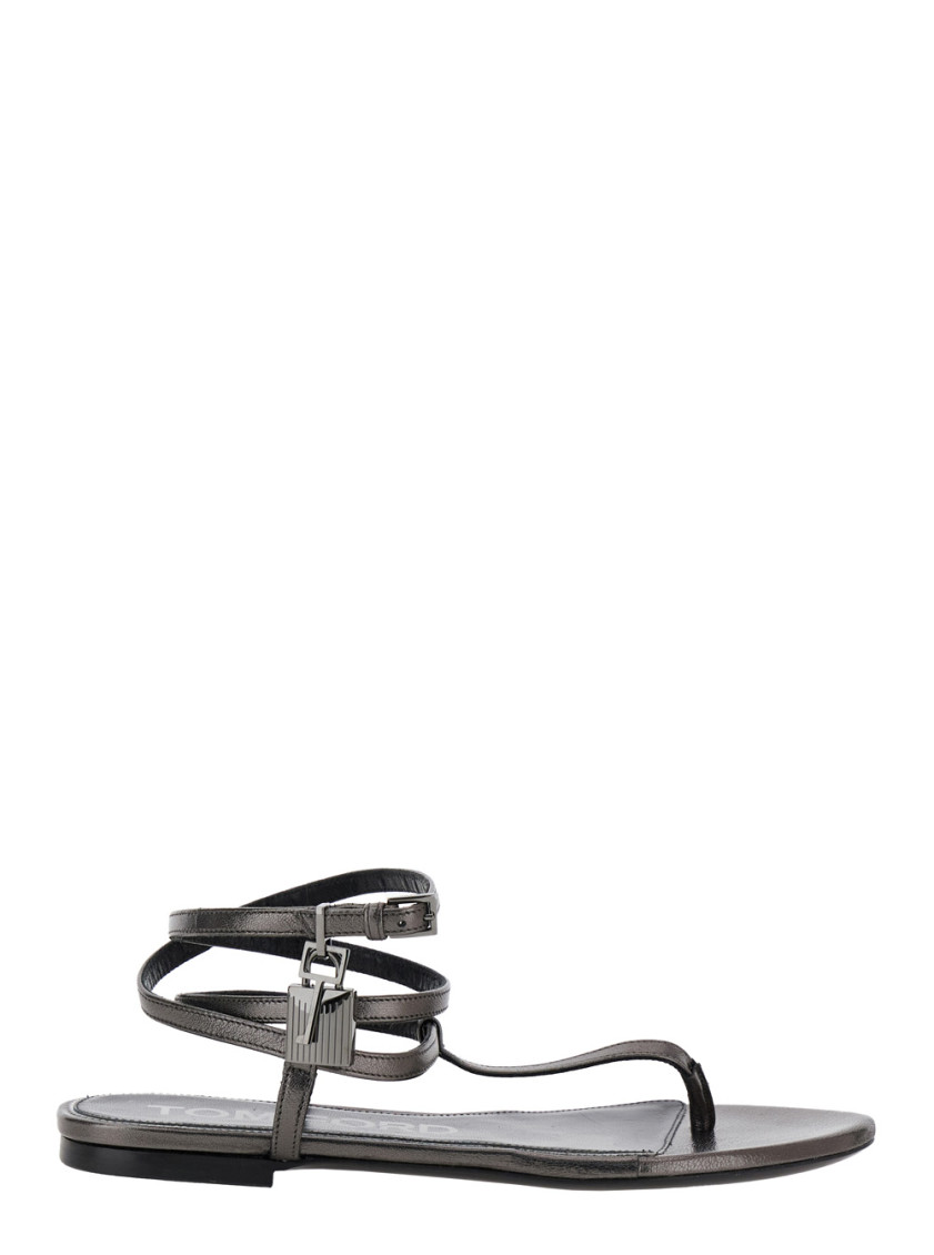 Tom Ford Metallic Low Sandal With Padlock In Leather Woman In Metal