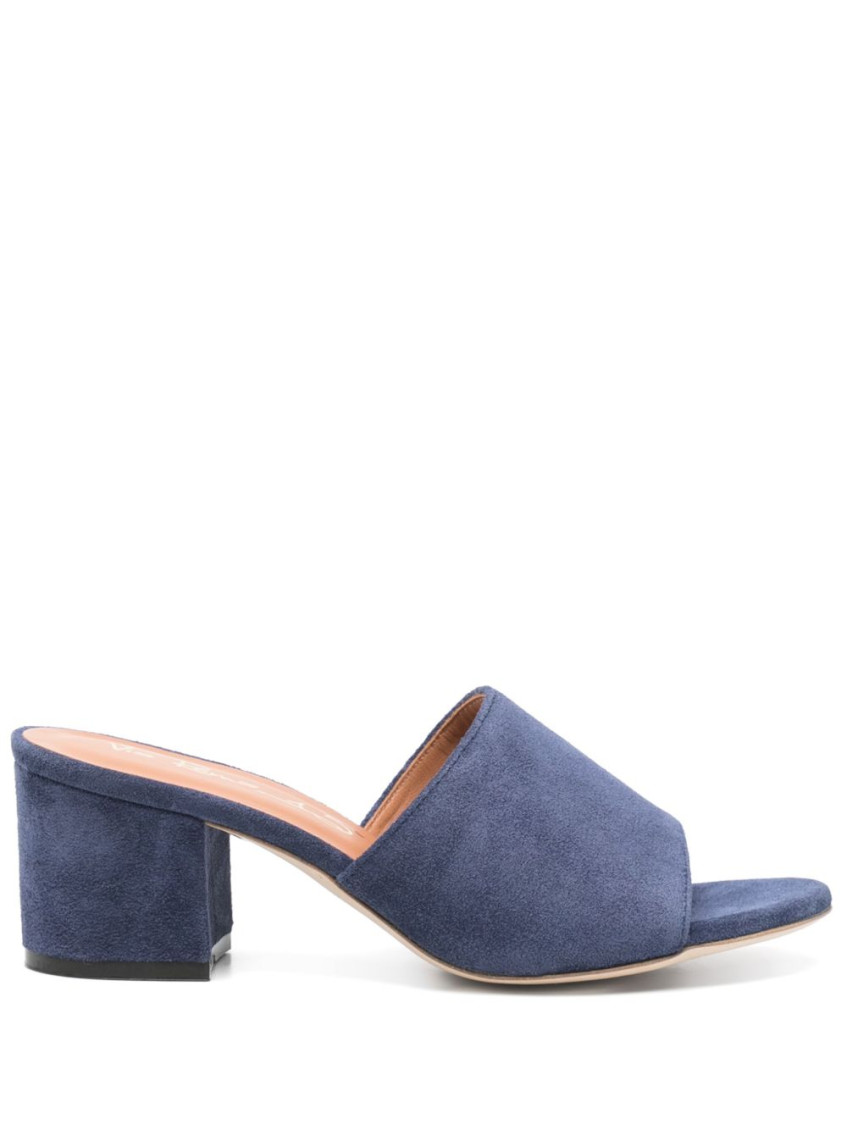 Via Roma 15 Ocean Blue Suede Mules In Navy Blue