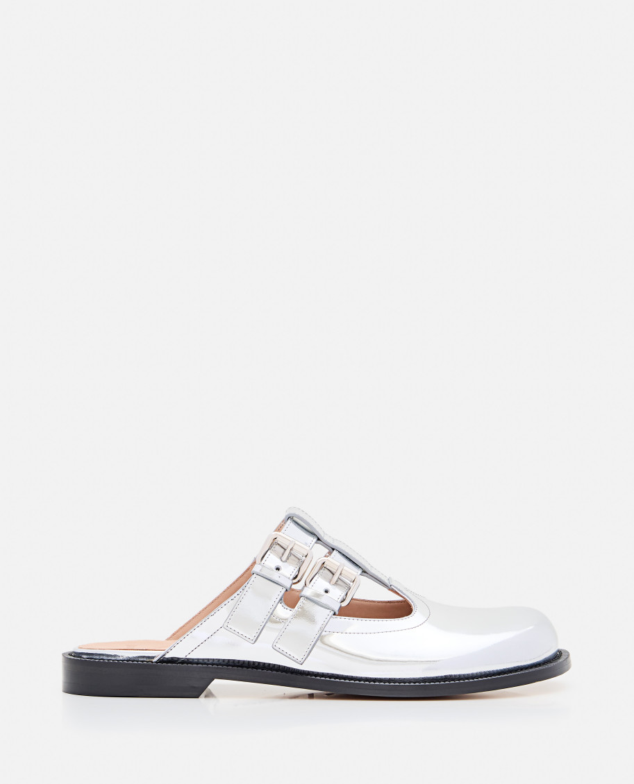 Loewe Campo Metallic Leather Mary Jane Flats In Silver
