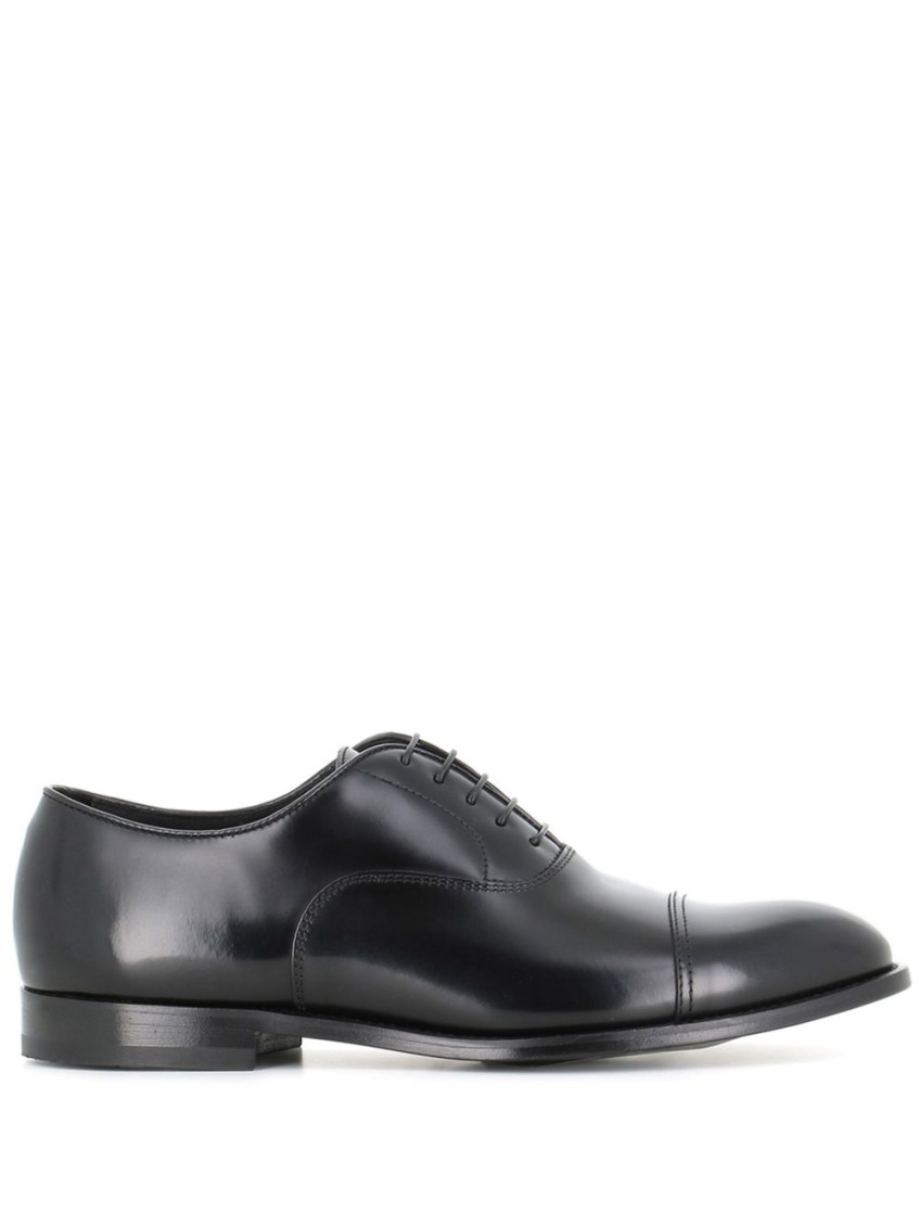 Doucal's Blue Oxford Shoes In Brushed Leather With Toe Cap In Black
