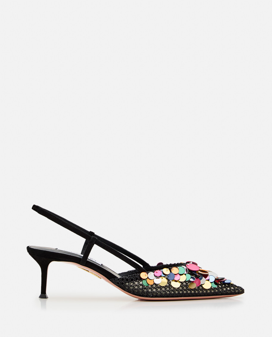 Aquazzura Can Can 105 Sequined Mesh And Suede Slingback Pumps In Black