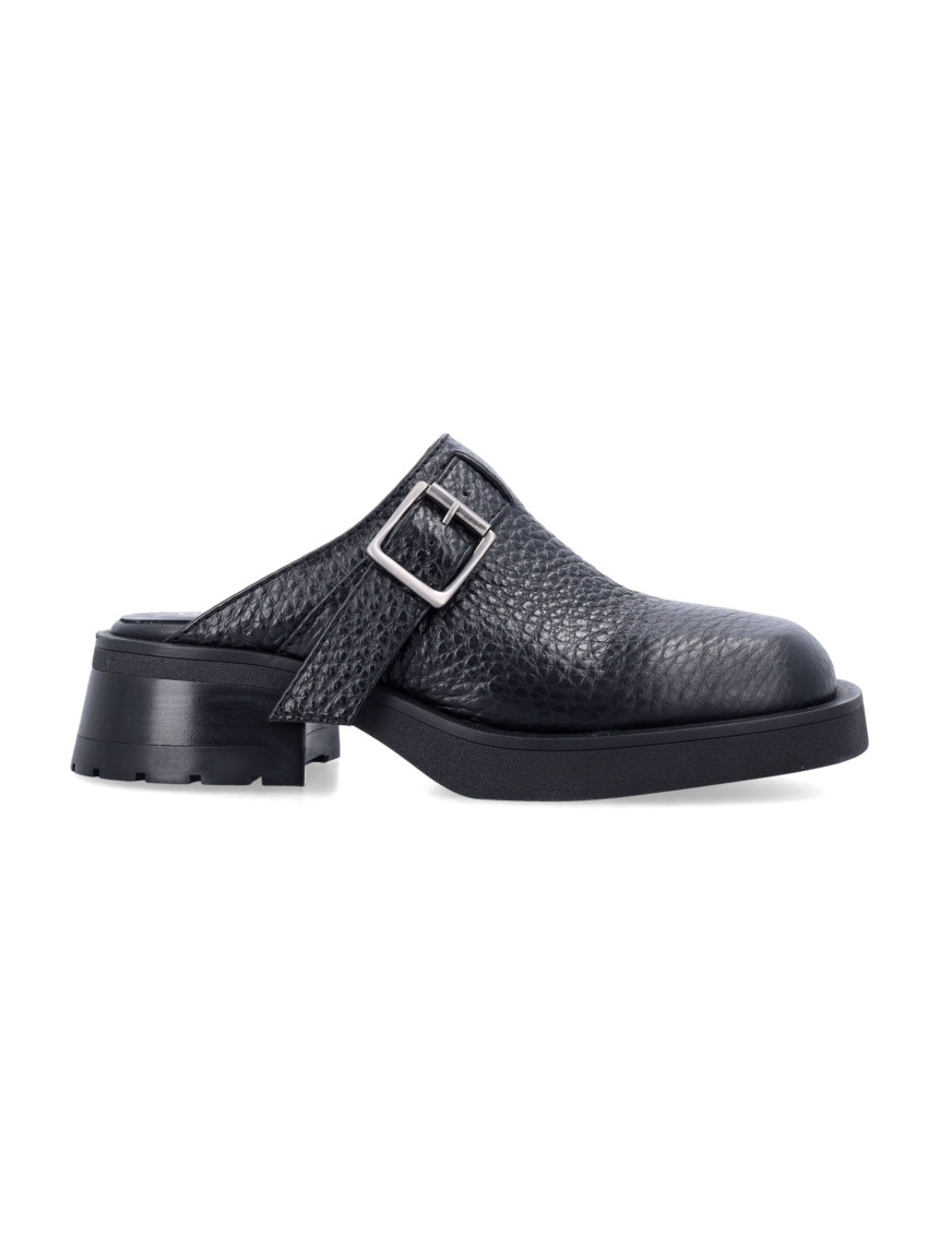 Miista Buckled Black Mules With Textured Upper In Black