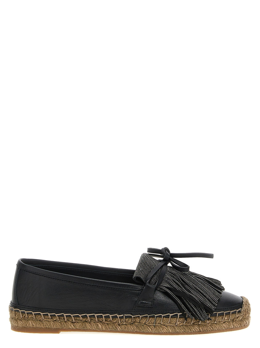 Brunello Cucinelli Black Fringed Espadrilles In Black