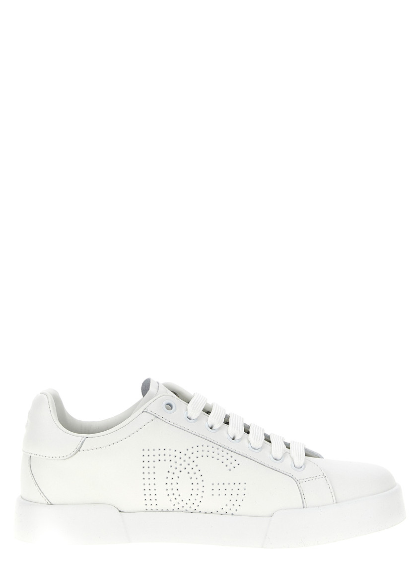 Dolce & Gabbana Women Portofino Low-top Leather Sneakers With Lateral Monogram In White
