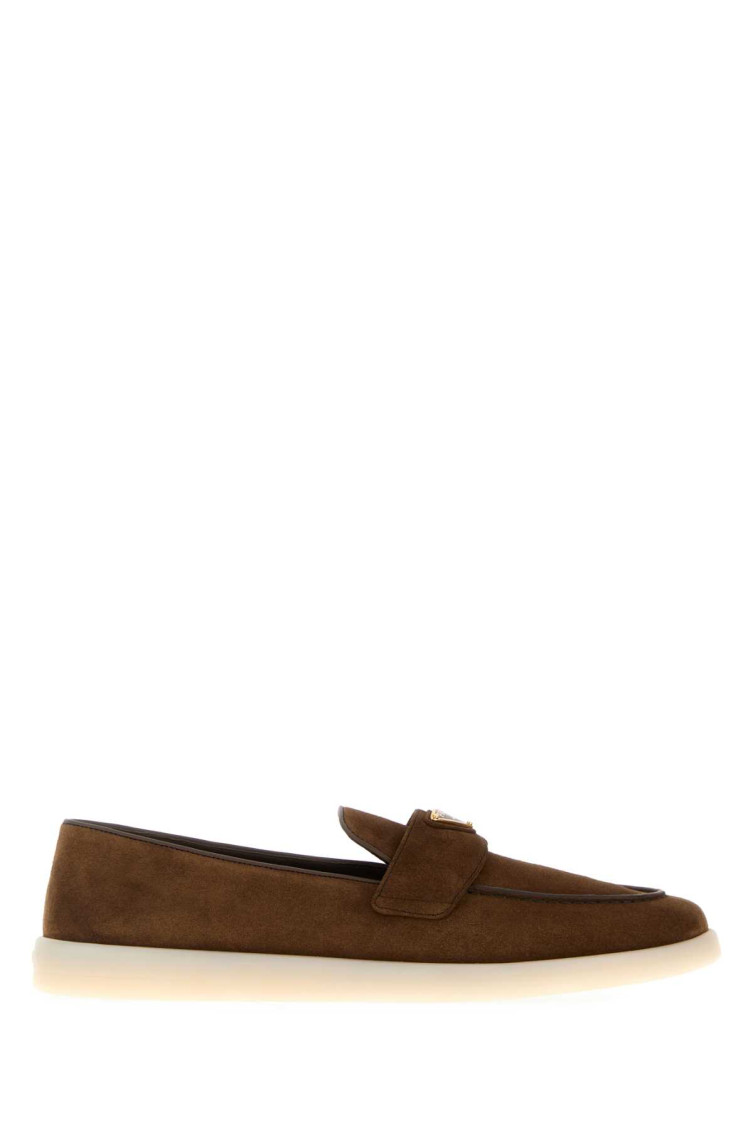 Prada Suede Loafers Flat Sole In Brown