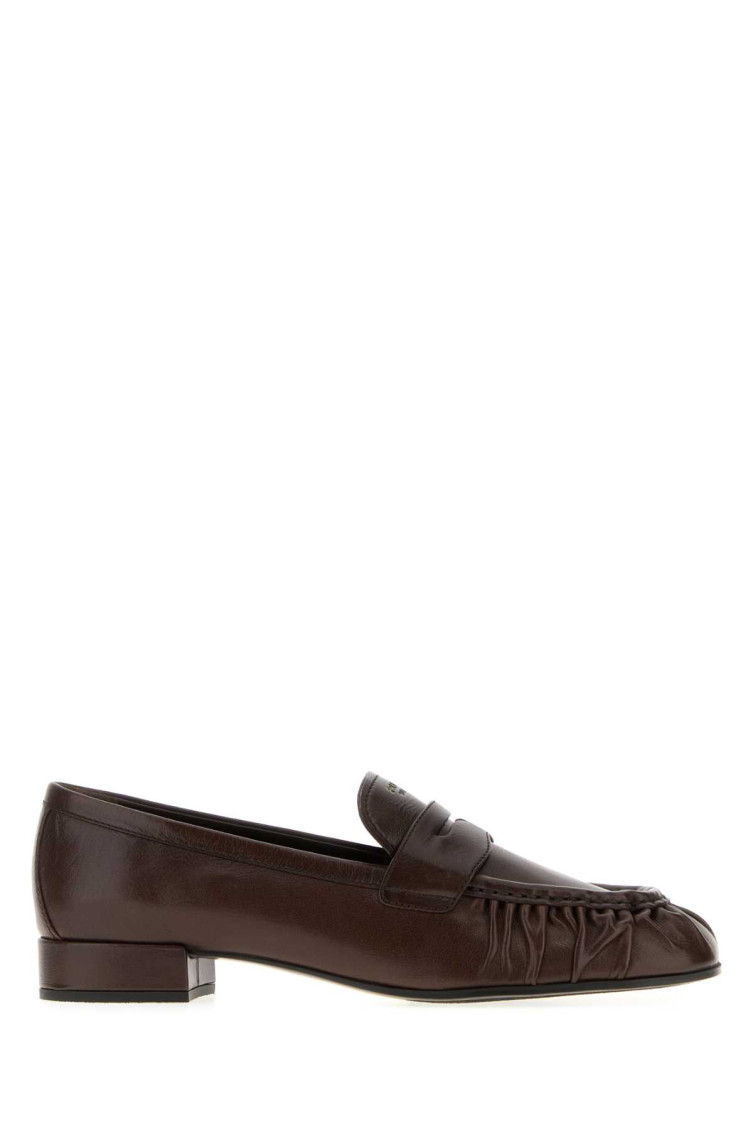 Prada Dark Brown Leather Loafers In Brown