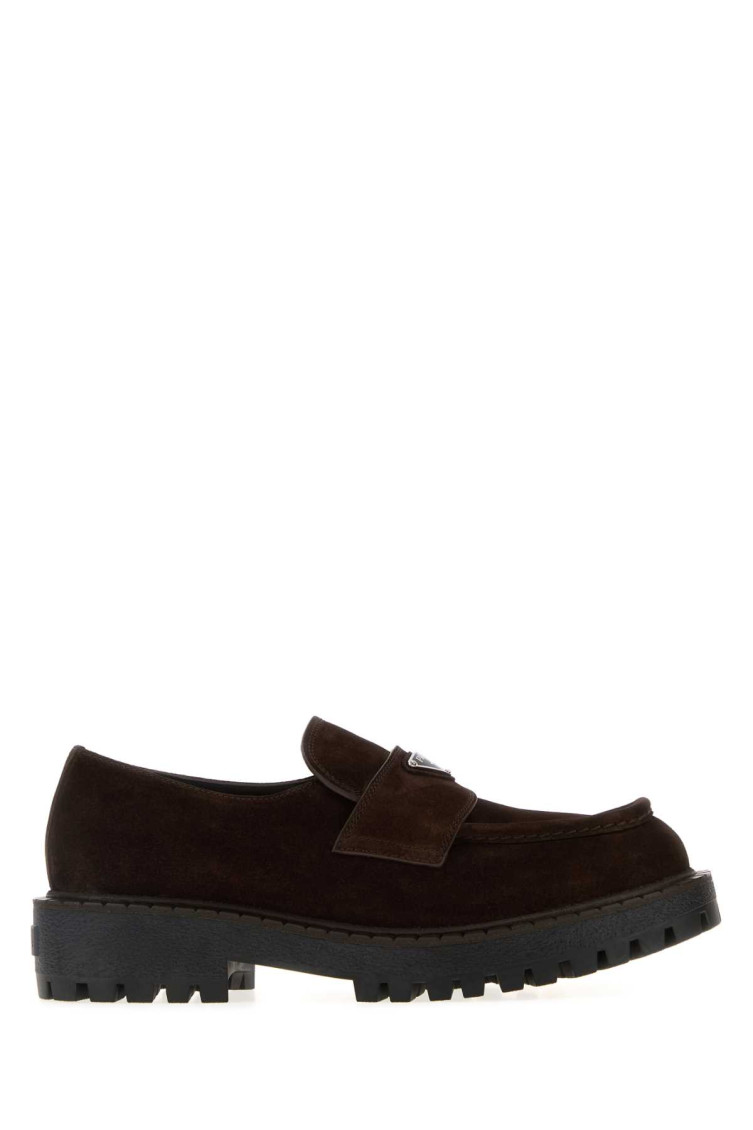 Prada Suede Loafers With Chunky Sole And Round Toe In Brown