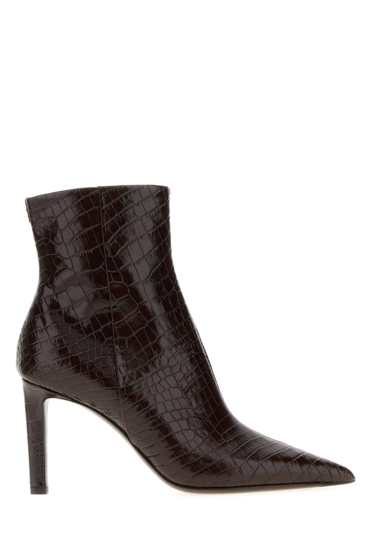 Jimmy Choo Croc-embossed Leather Ankle Boots With Pointed Toe In Brown