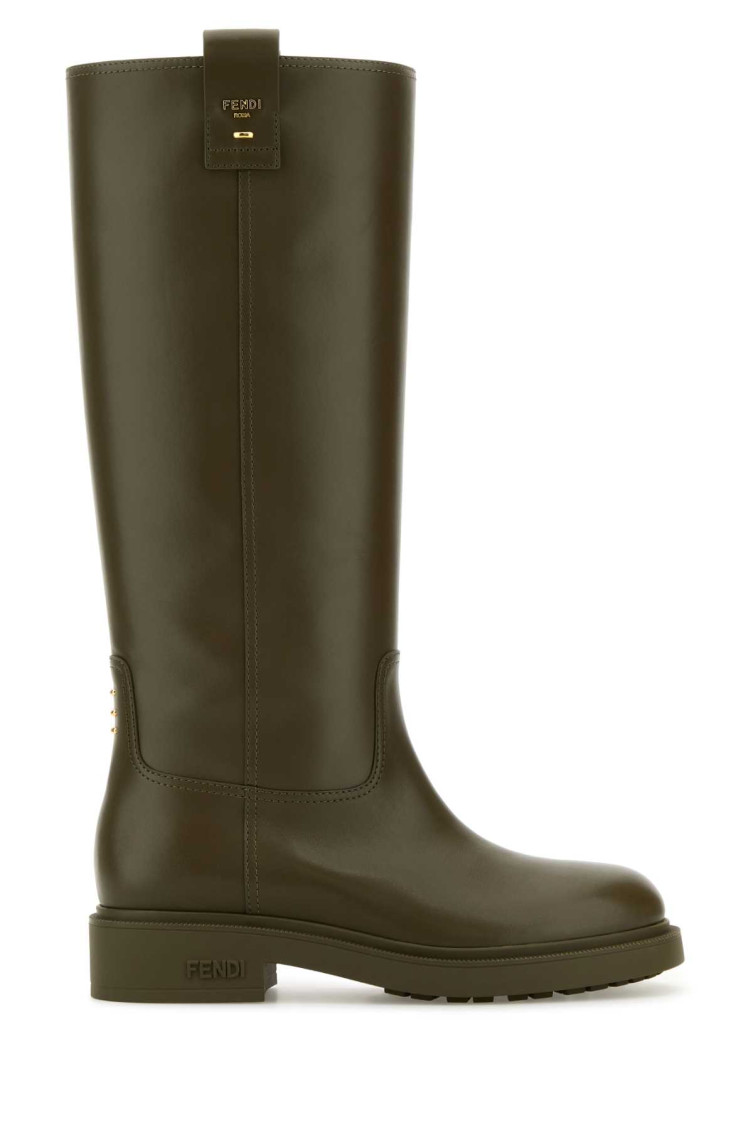 Fendi Army Green Leather Filo Boots In Green