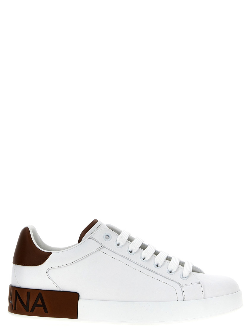 Dolce & Gabbana White Leather Portofino Sneakers In White
