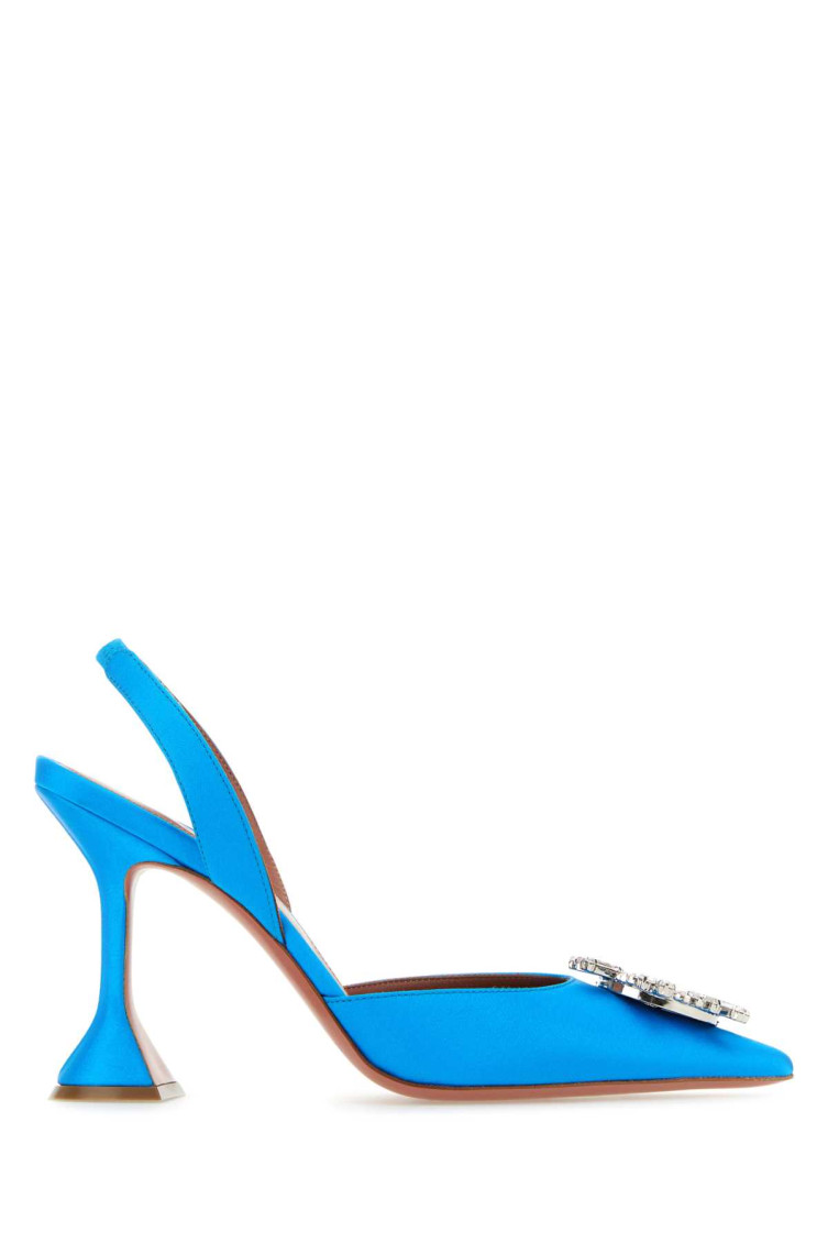 Amina Muaddi Begum Swarovski Crystal-embellished Satin Slingback Pumps In Blue