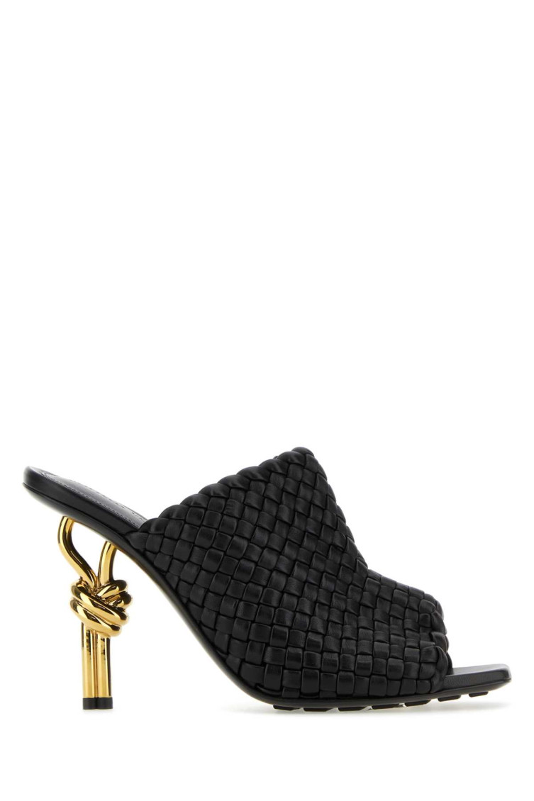 Bottega Veneta 90mm Mini Weave Nappa Leather Knot Mule Sandals In Black