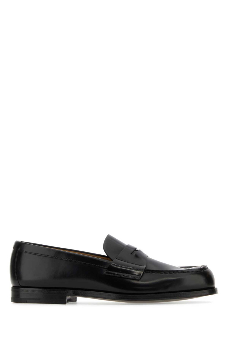Prada Classic Round Toe Leather Loafers With Low Block Heel In Black