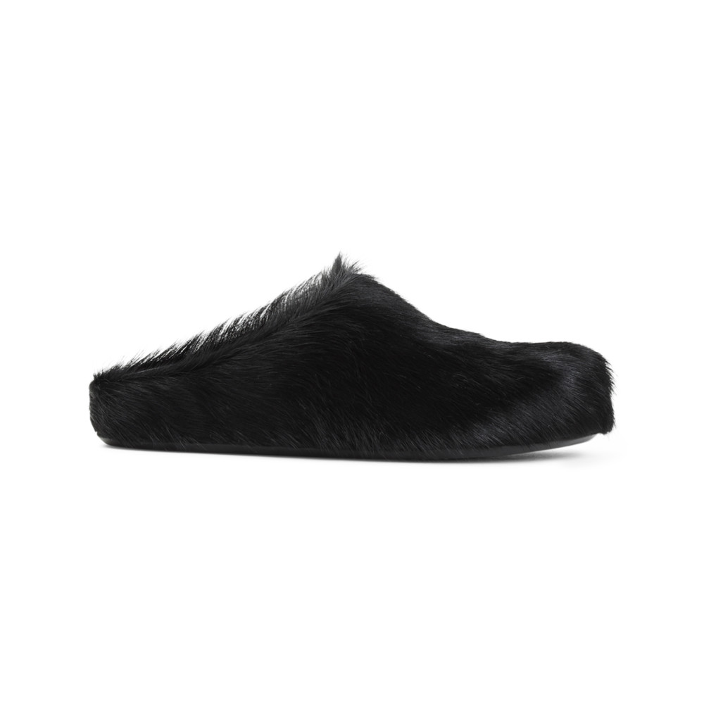 Marni Black Long-haired Calfskin Footbed Sabot In Black