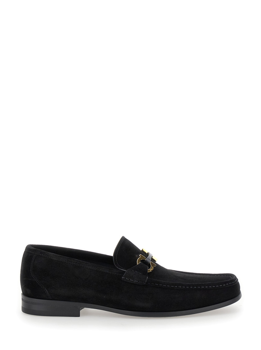 Ferragamo Black Gancini Ornament Loafers In Black