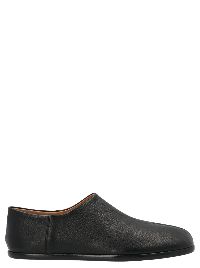 Maison Margiela Beige Leather Slip-on With Tabi Cut And Leather Sole For Men In Black