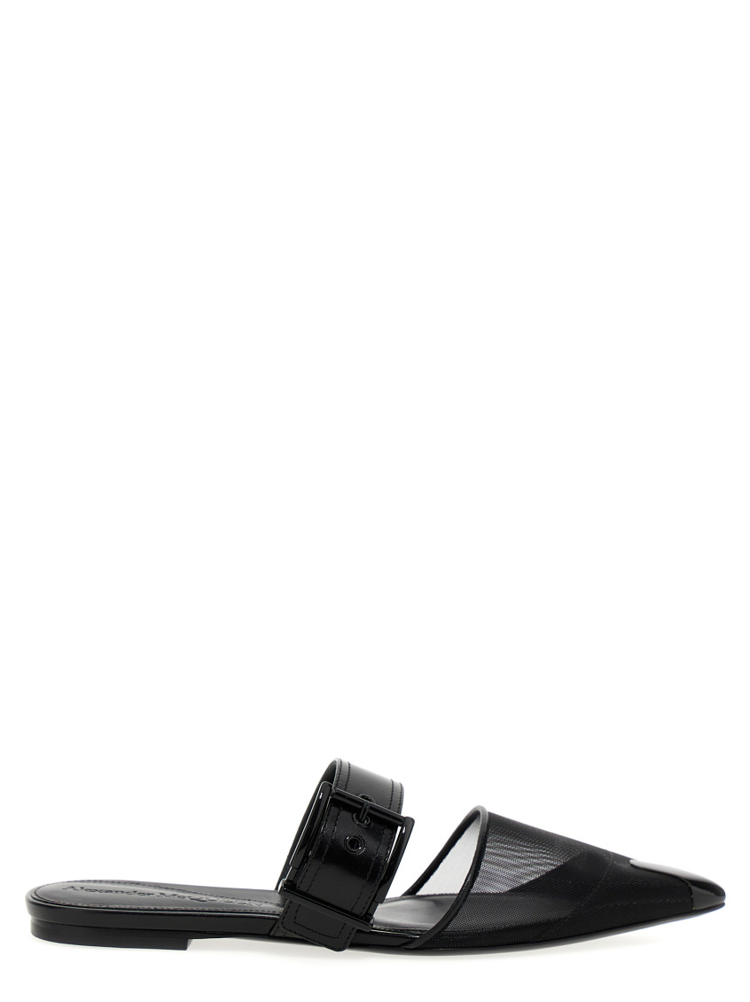 Alexander Mcqueen Black Mesh And Leather Punk Slippers In Black