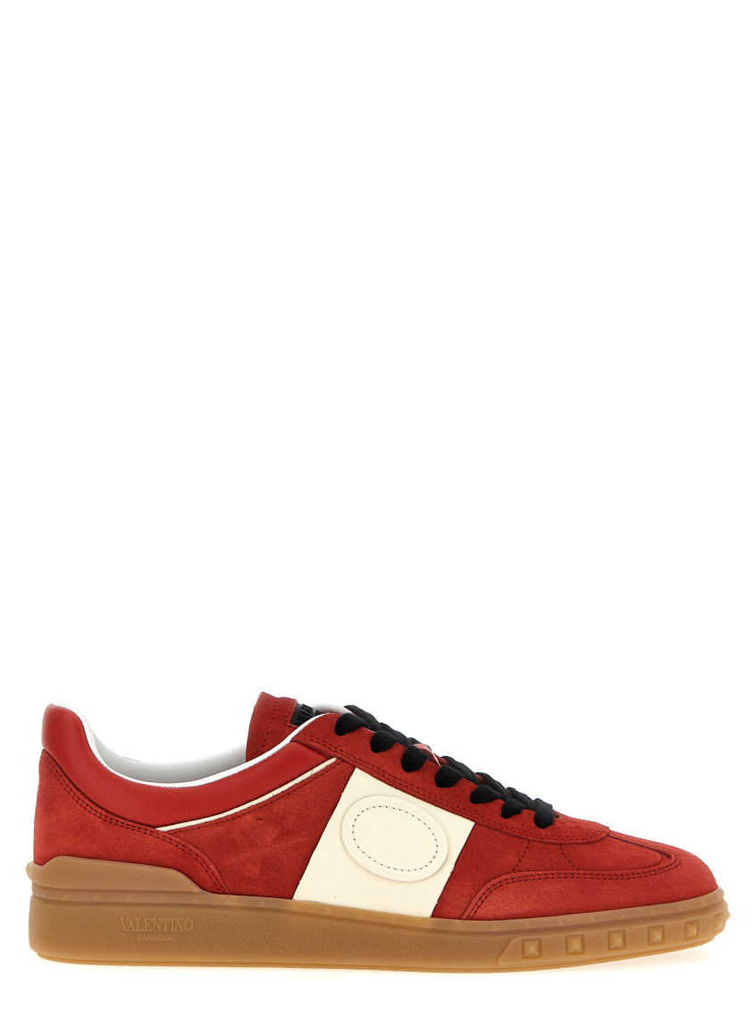 Valentino Garavani Upvillage Low Top Trainer In Split Leather And Calfskin Nappa Leather In Red