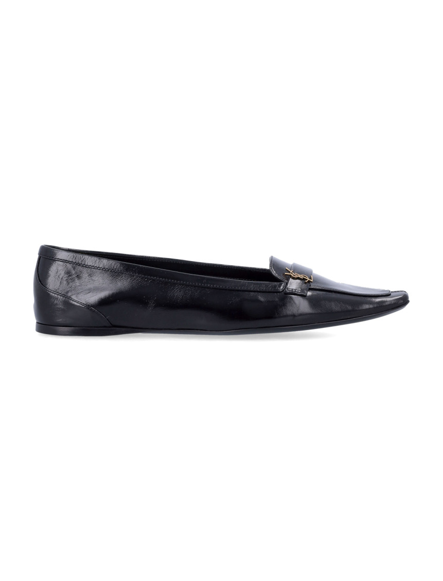 Saint Laurent Poppy Leather Ballet Flats In Black