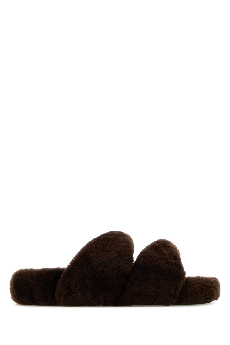 Aquazzura Shearling Twist Open Toe Slippers In Brown