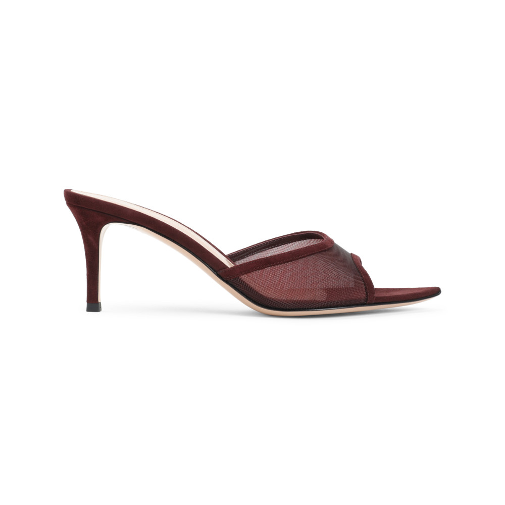 Gianvito Rossi Burgundy Suede Slippers With Transparent Mesh Overlay In Burgundy