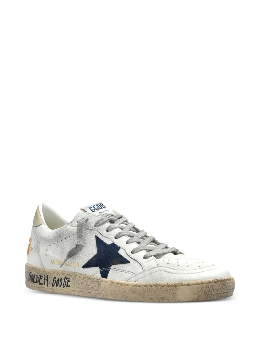 Golden Goose Ball Star Sneakers In Vintage Effect Leather With Blue Leather Star Shoes