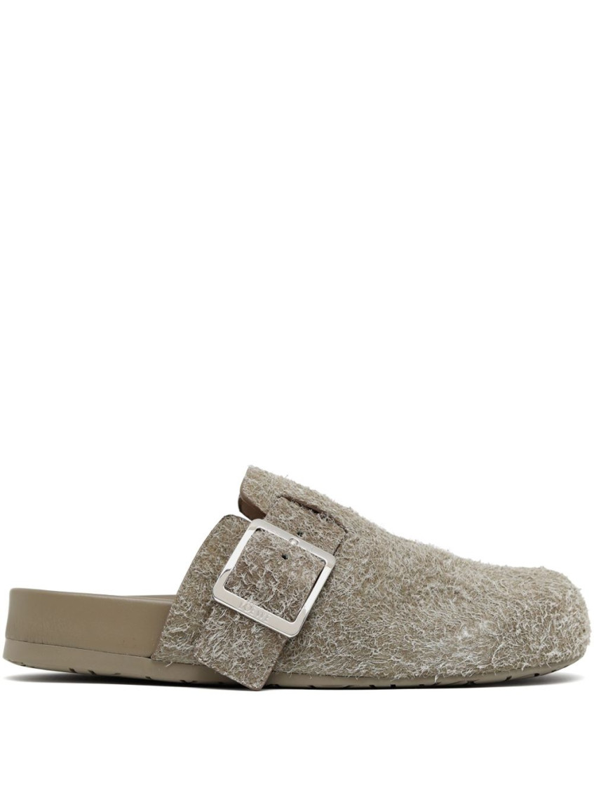 Loewe Khaki Suede Ease Buckle Slippers