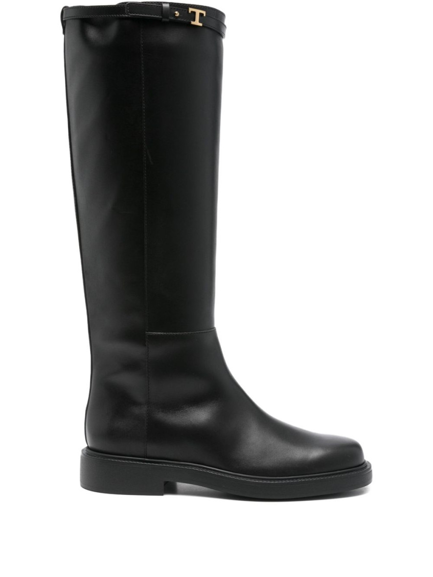 Tod's T-buckle Leather Knee-high Boots In Black