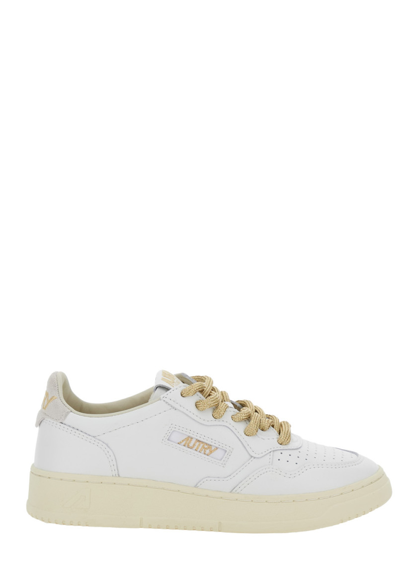 Autry Low-top Sneakers With Suede Accents And Golden Details In White