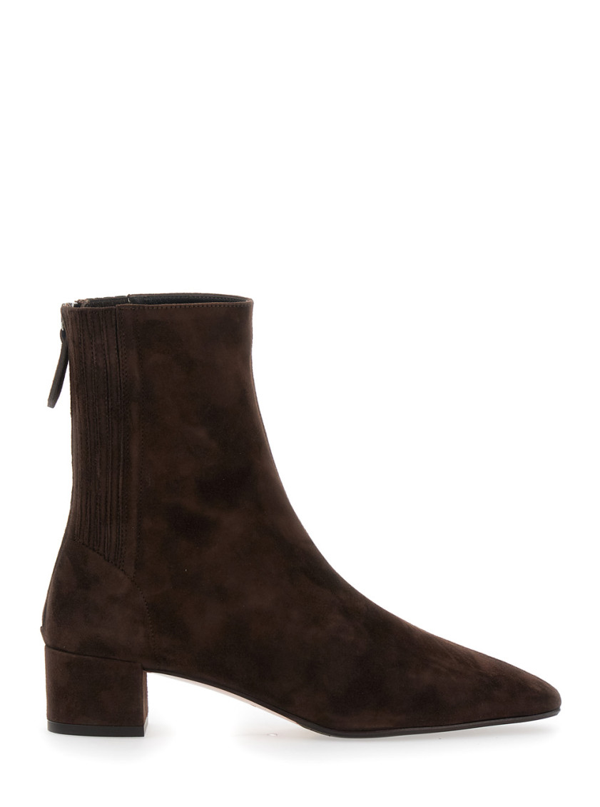 Aquazzura Pointed Toe Brown Suede Ankle Booties In Black