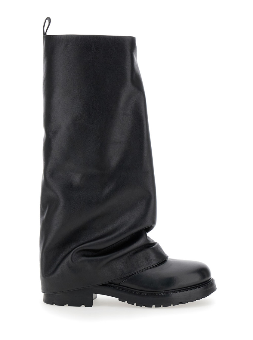 Strategia Black Leather Folded Boots In Black