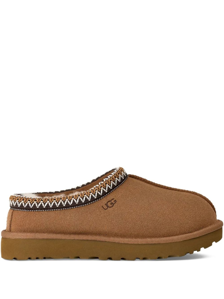 Ugg Tasman Beige Mules With Embossed Logo In Suede Woman In Brown