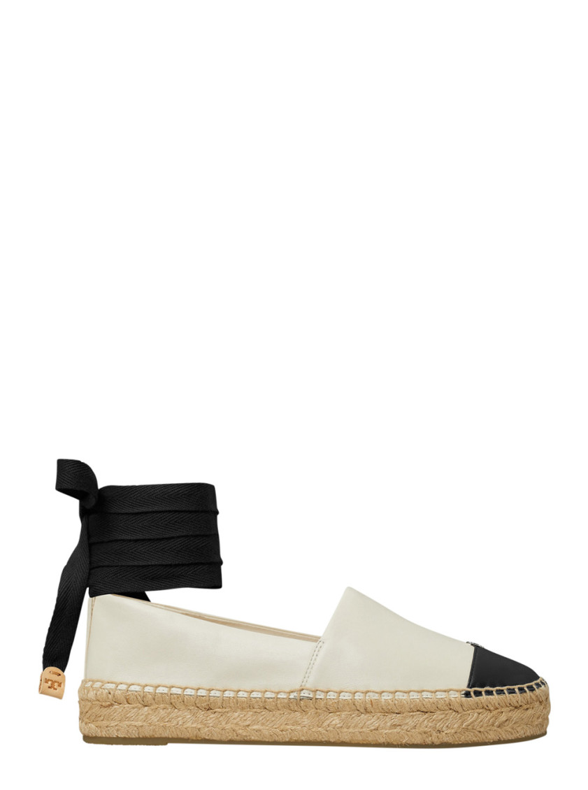 Tory Burch White Espadrilles With Metallic Logo On The Front And Ankle Strap In White