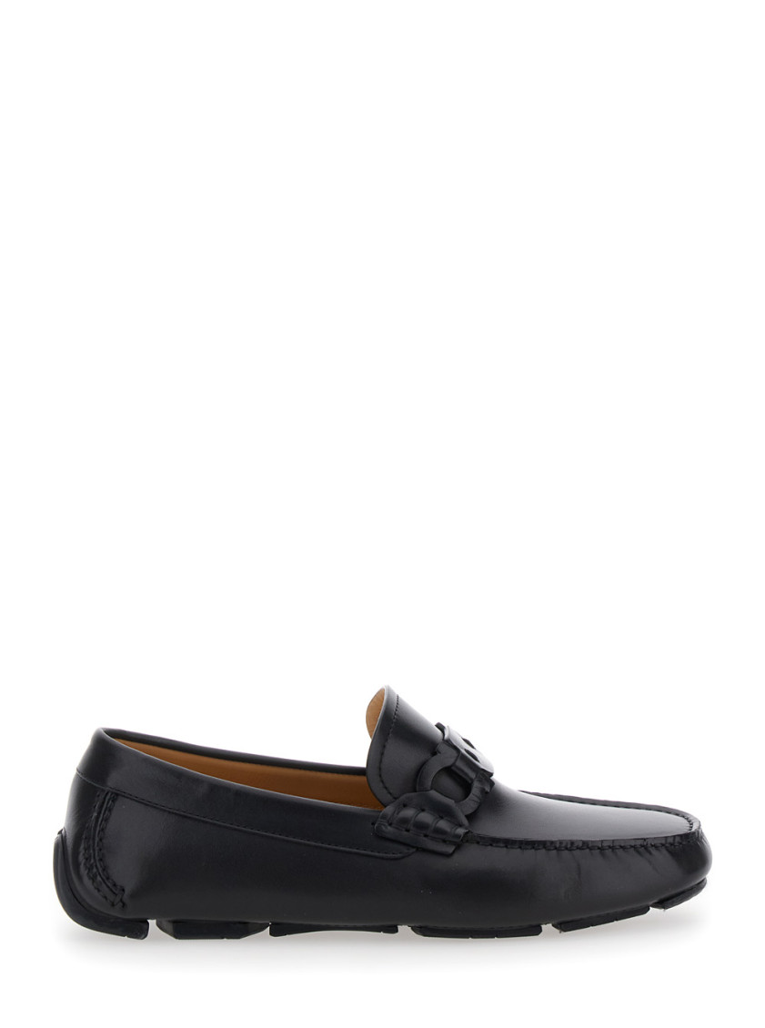 Ferragamo Black Leather Byte Loafers In Multi