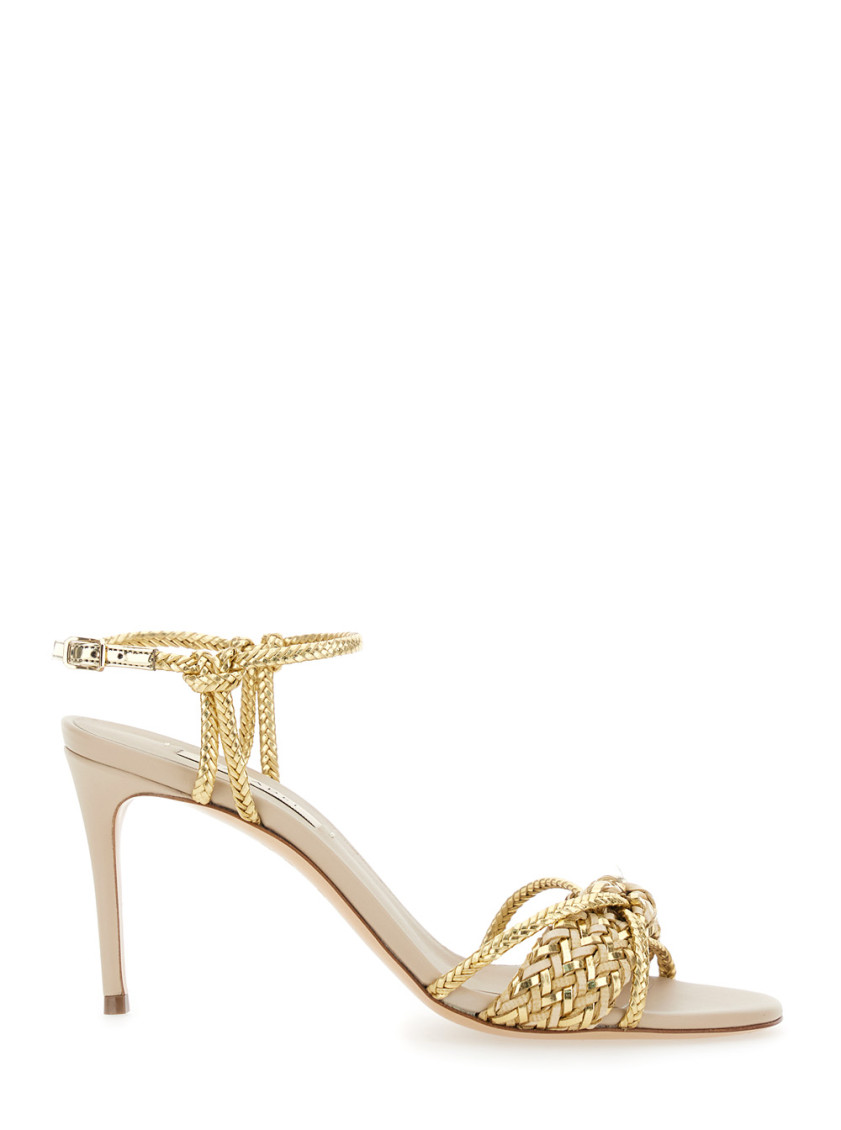 Casadei Braided Stiletto Sandals In Leather Blend In Gold