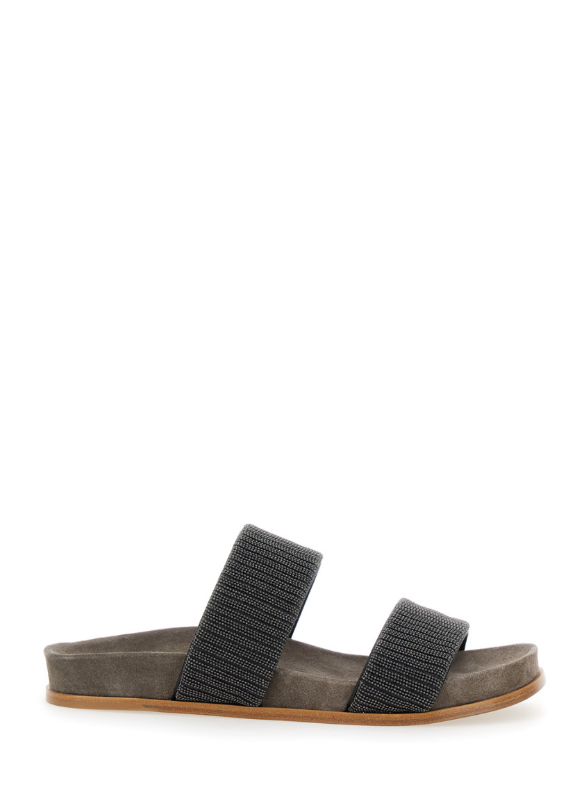 Brunello Cucinelli Grey Open Toe Sandals In Gray
