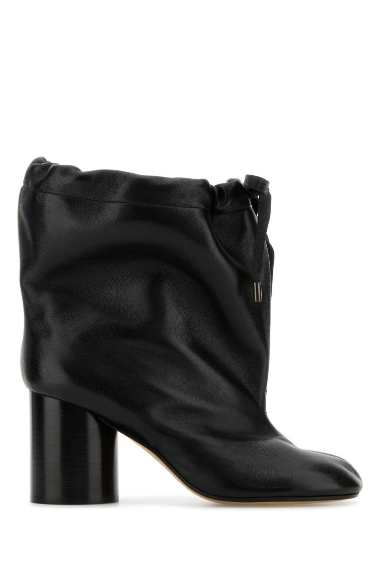 Maison Margiela Tabi Drawstring Leather Ankle Boots In Black