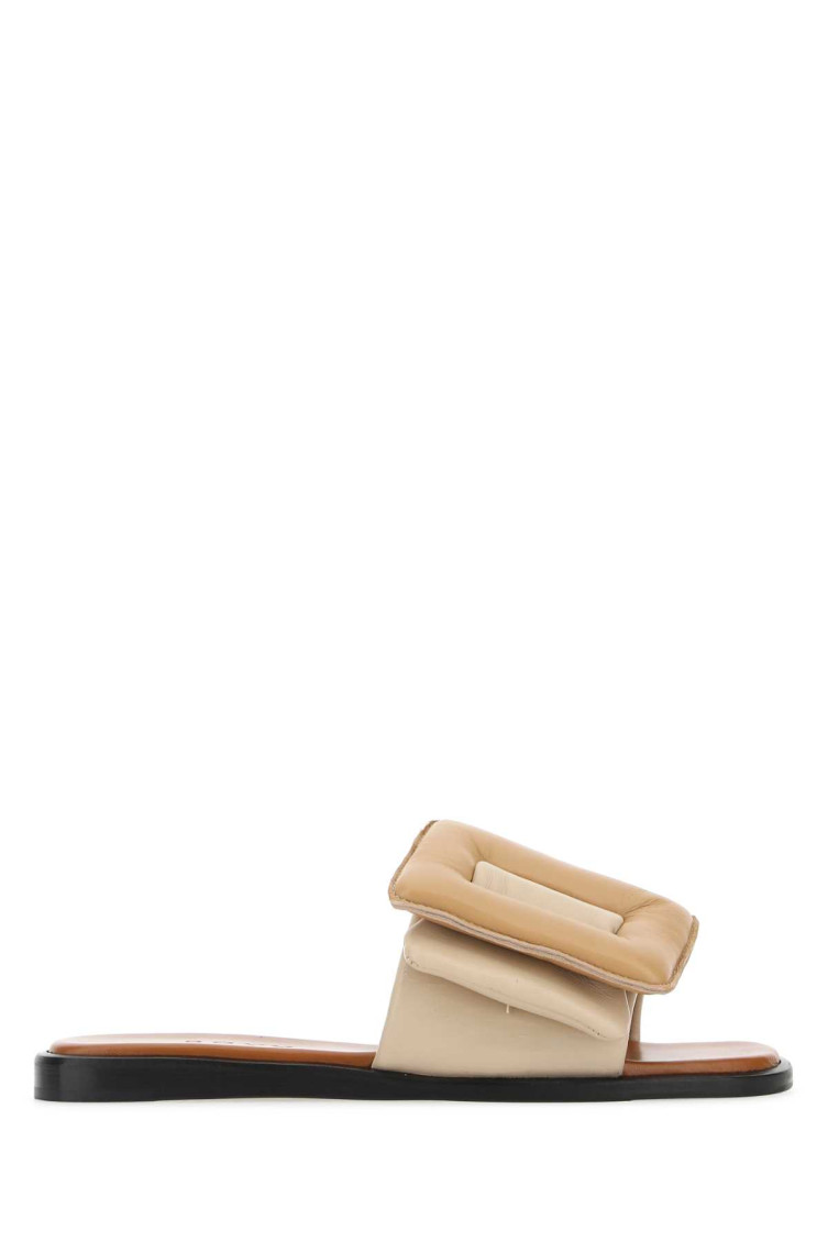 Boyy Leather Puffy Slippers With Tonal Padding In Beige
