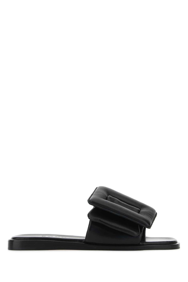 Boyy Black Leather Puffy Slippers In Black