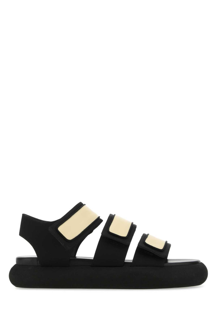 Neous Two-tone Fabric And Leather Octans Sandals In Black