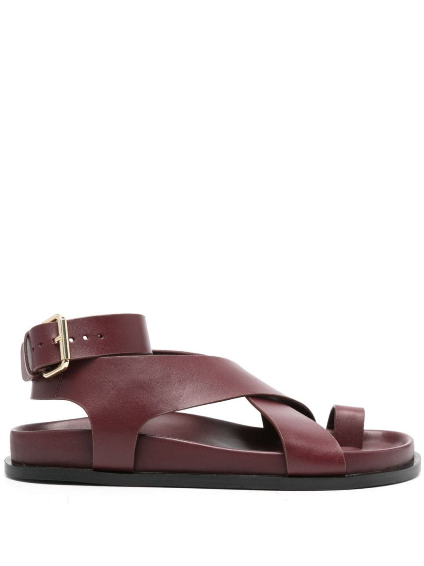 A.emery Red Jalen Leather Flat Sandals In Brown