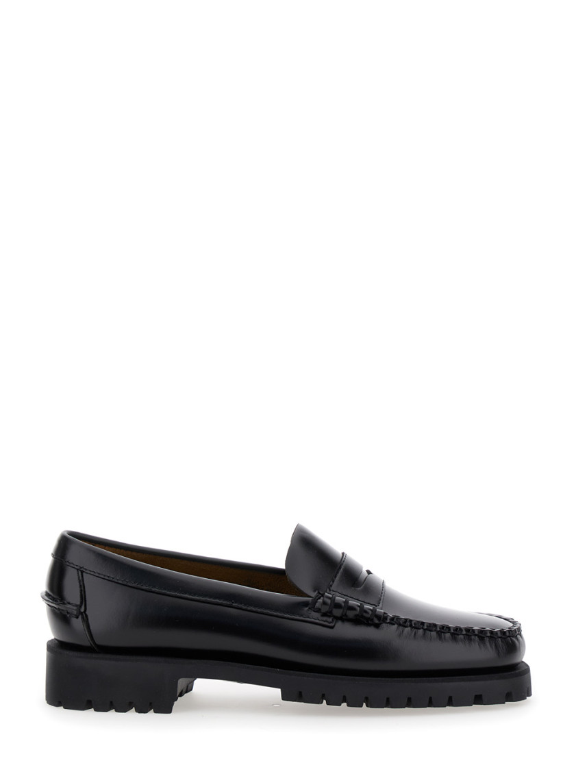 Sebago Black Slip-on Loafers With Lug Sole In Leather Woman In Black