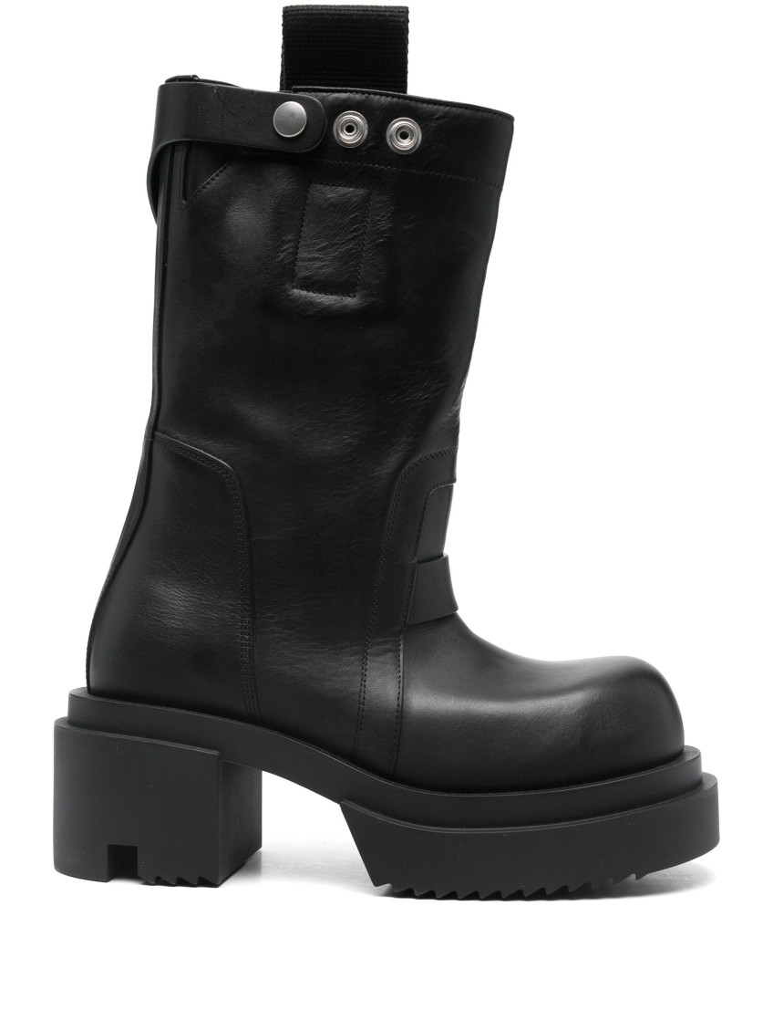 Rick Owens Block Heel Mid-calf Leather Boots In Black